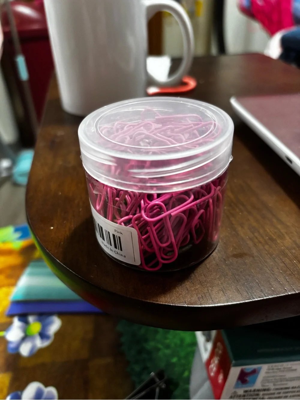 Pink Paper Clips in Clear Storage Jar - Office & Party Supplies